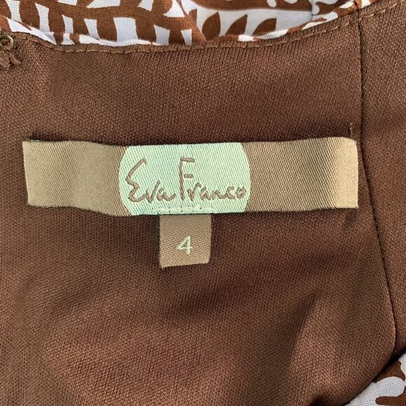 Eva Franco Blue Brown Geometric Fit And Flare Sleeveless Dress 4 Retro Chic - Picture 6 of 7